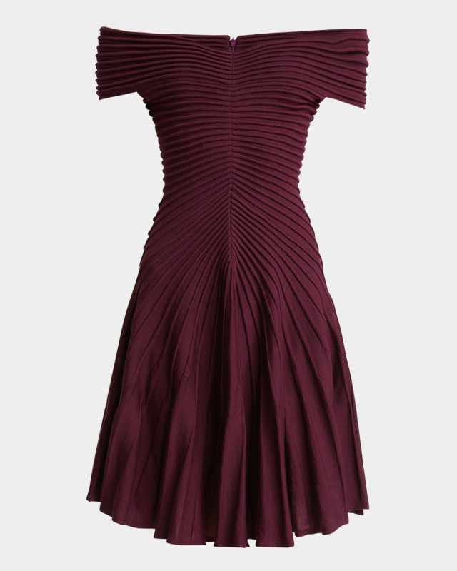 Off-Shoulder Sculpting Line Flared Wool Mini Dress